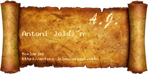 Antoni Jolán névjegykártya