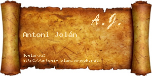 Antoni Jolán névjegykártya